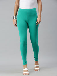 De Moza Ladies Ankle Length Leggings Solid Cotton Emerald Green