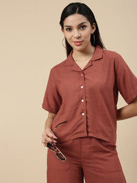 Co-Ord Set(Casual Top & Carpenter Pant)-Rust - De Moza