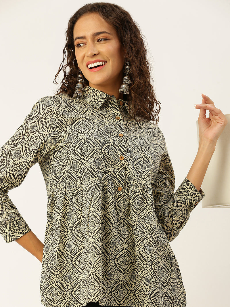 De Moza Women Printed Cotton Beige - De Moza