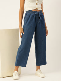 De Moza Women Culottes  Solid Cotton Mid Blue - De Moza
