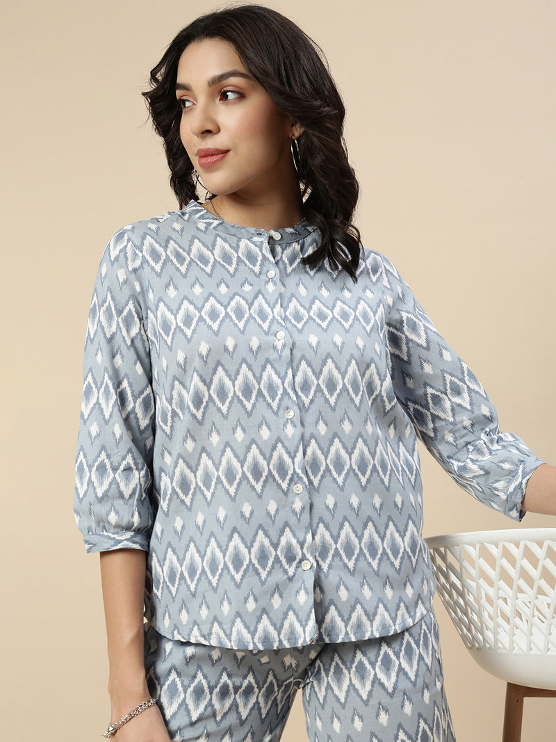 Printed Tunic Top-Blue