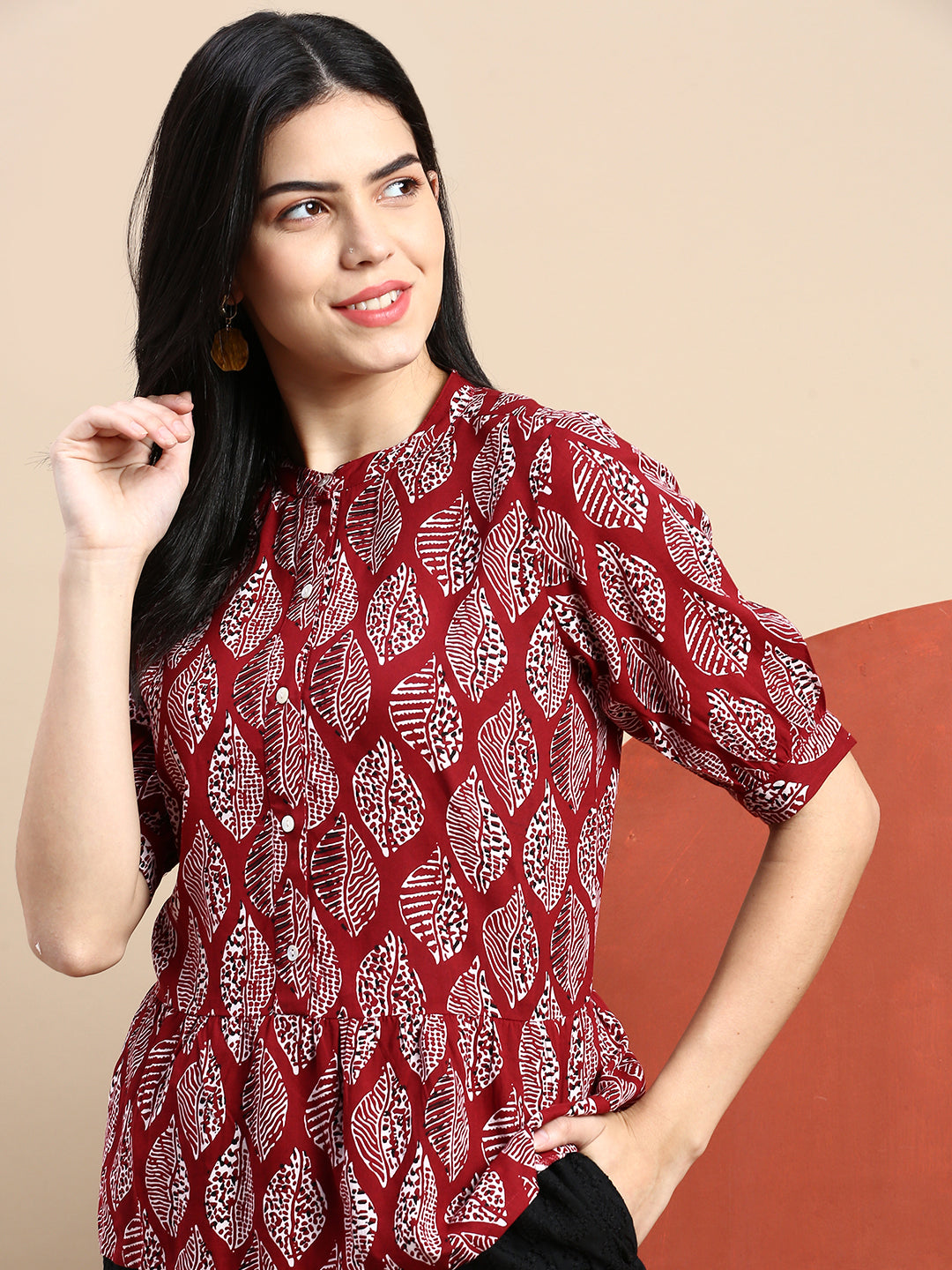 De Moza Women Printed Crop Top Maroon