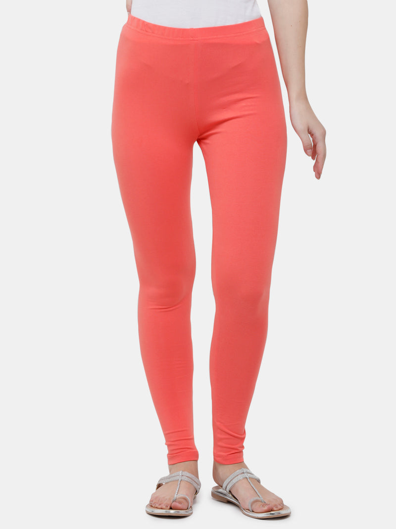 Go Colors Women Viscose Ankle Length Leggings - Coral (L)