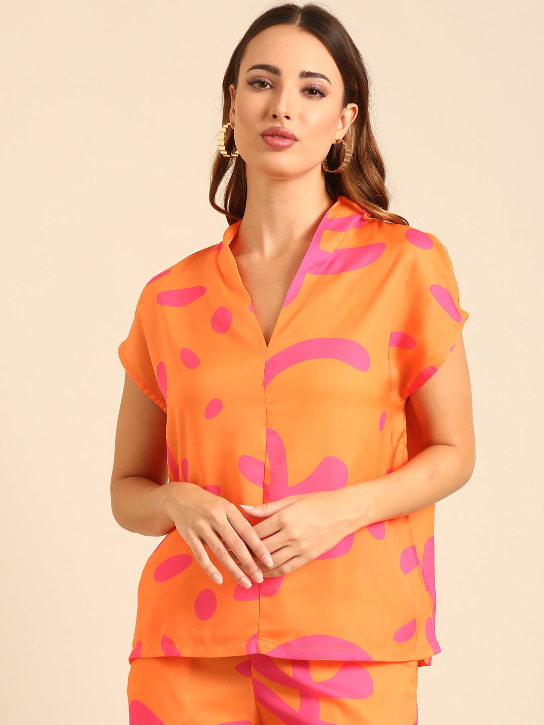 Co-Ord Set (Casual Top & Palazzo)-Orange - De Moza