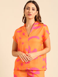 Co-Ord Set (Casual Top & Palazzo)-Orange - De Moza