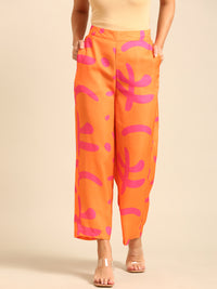 Co-Ord Set (Casual Top & Palazzo)-Orange - De Moza