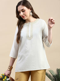 Embroidered Tunic Top-Natural - De Moza