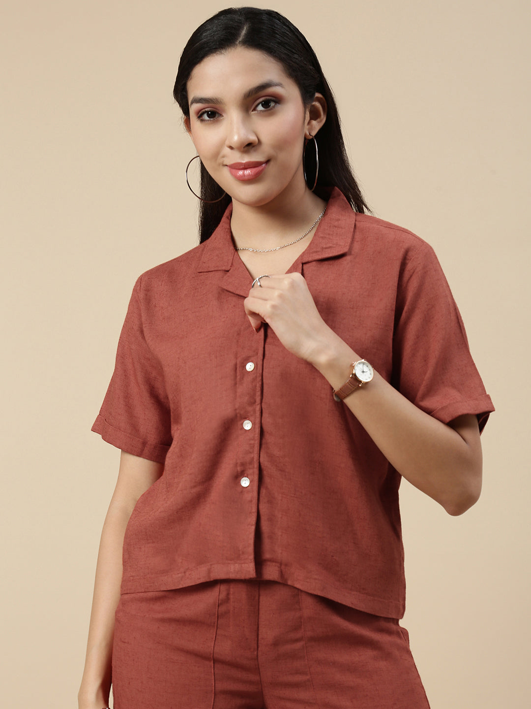 Co-Ord Set(Casual Top & Carpenter Pant)-Rust - De Moza