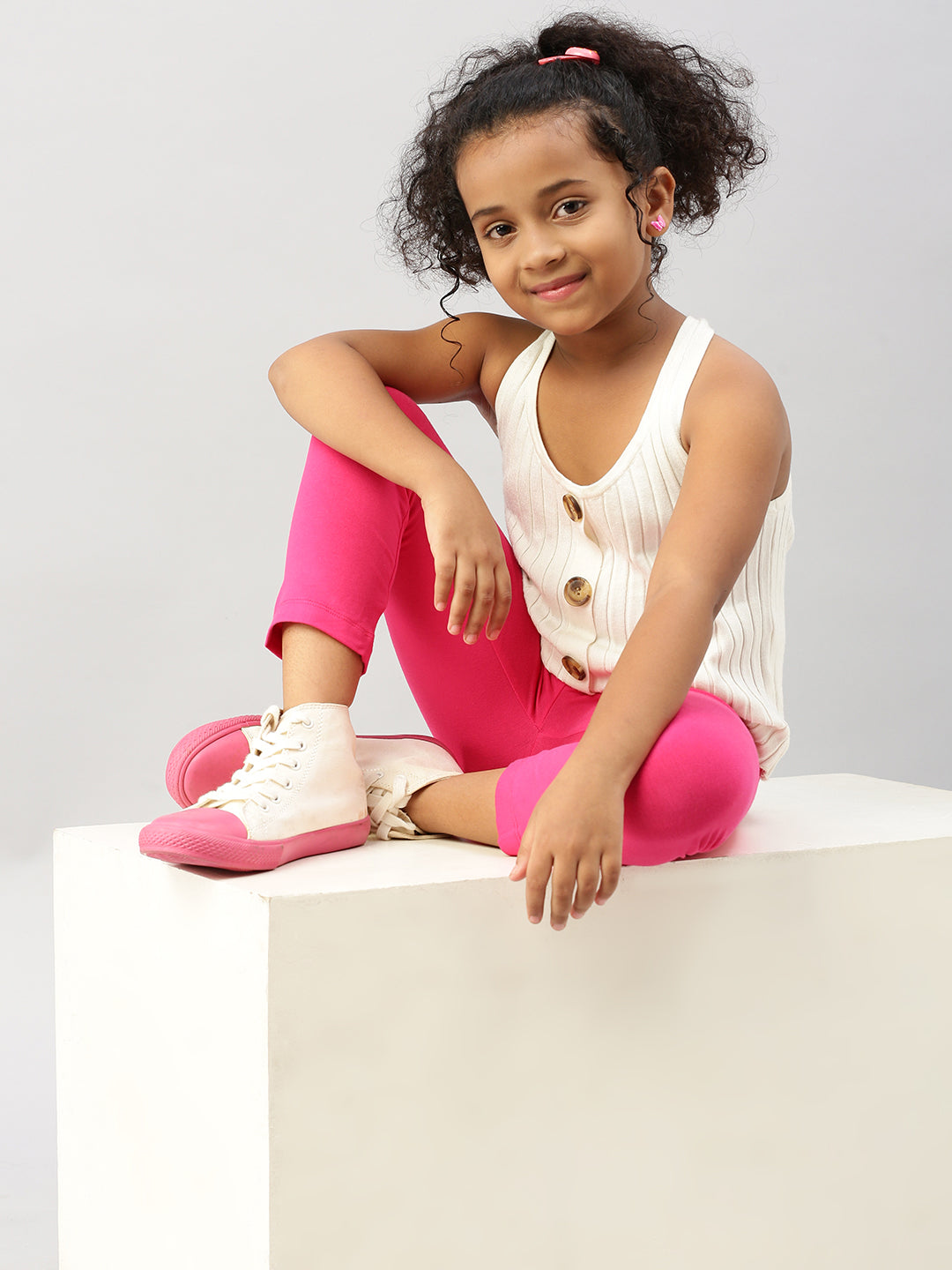 De Moza Girls 3/4th Leggings Fuchsia
