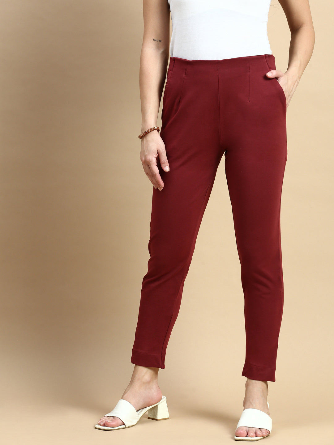 maroon cigarette pants Ladies Cigarette Pant S / Maroon / LKBCPSOPC2015-0422007