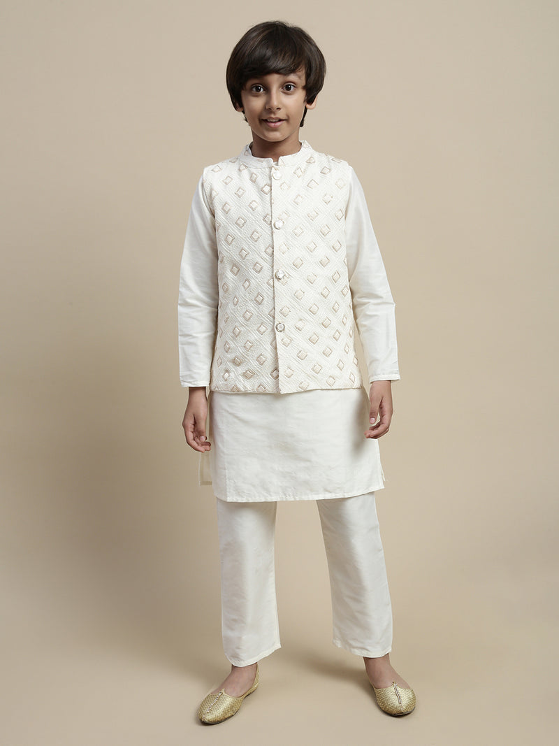 PIPIN Boys Nehru Jacket Set White (3Piece set)
