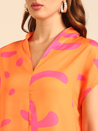 Co-Ord Set (Casual Top & Palazzo)-Orange - De Moza
