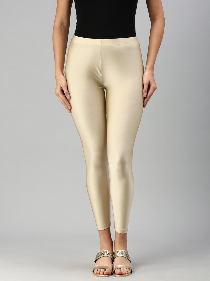 Women Ankle Length Leggings Solid Light Gold