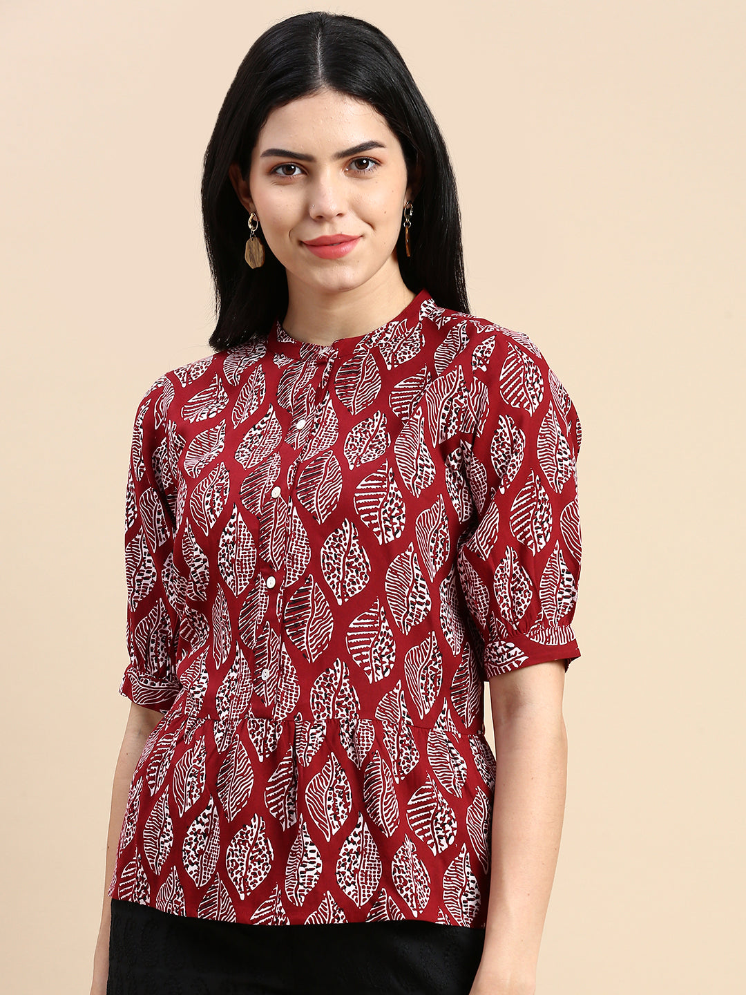 De Moza Women Printed Crop Top Maroon