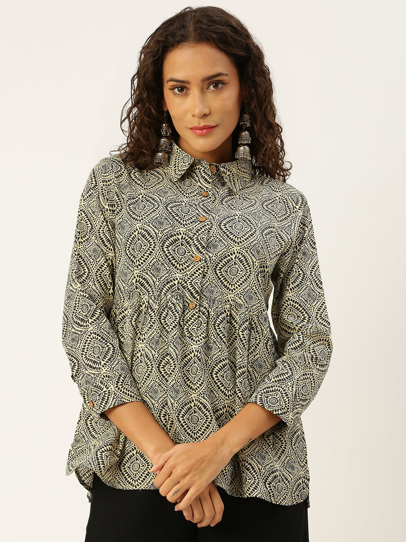 De Moza Women Printed Cotton Beige - De Moza