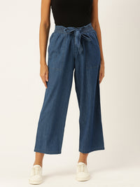 De Moza Women Culottes  Solid Cotton Mid Blue - De Moza