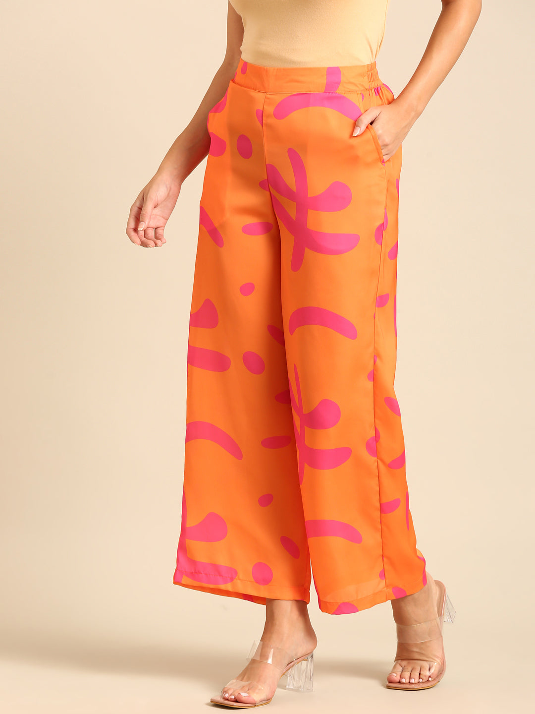 Co-Ord Set (Casual Top & Palazzo)-Orange - De Moza