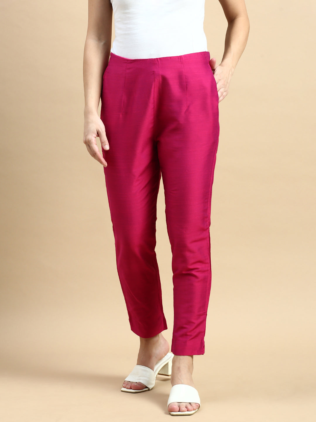 Metallic Cigarette Pant-Fuchsia - De Moza