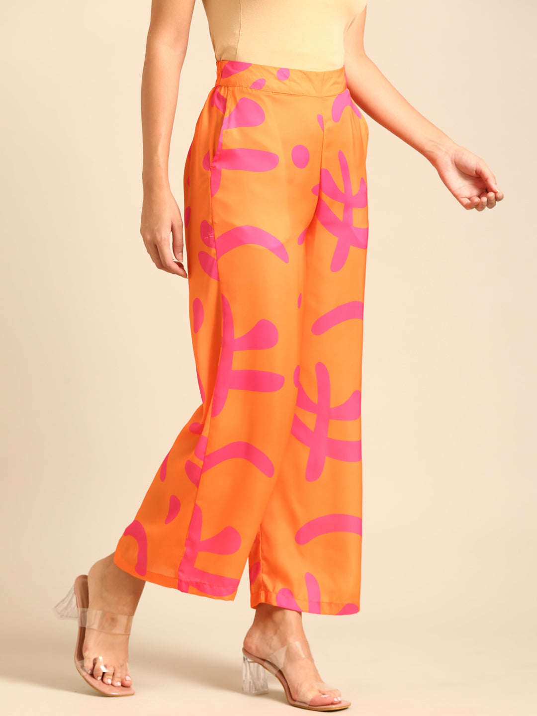 Co-Ord Set (Casual Top & Palazzo)-Orange - De Moza