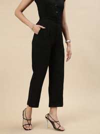 Co-Ord Set(Casual Top & Narrow Palazzo)-Black - De Moza