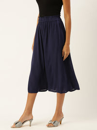 De Moza Women Culottes  Solid Viscose Navy Blue - De Moza