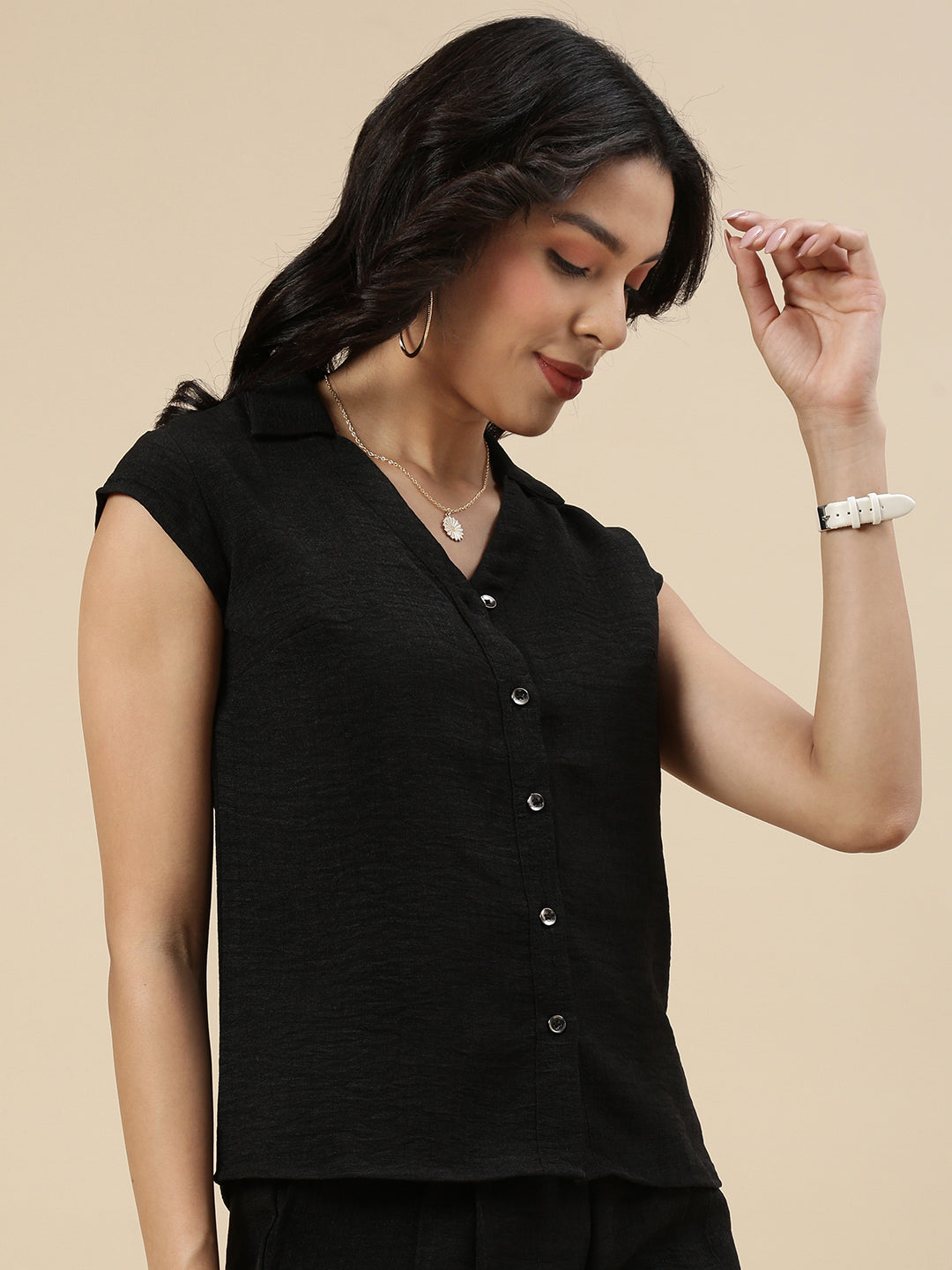 Co-Ord Set(Casual Top & Narrow Palazzo)-Black - De Moza