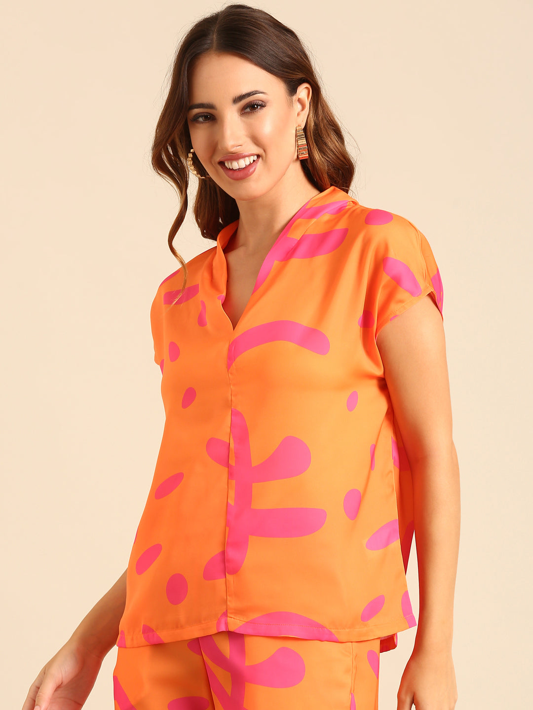 Co-Ord Set (Casual Top & Palazzo)-Orange - De Moza