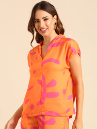 Co-Ord Set (Casual Top & Palazzo)-Orange - De Moza