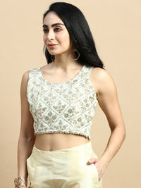 Crop Top Embroidered-Beige - De Moza