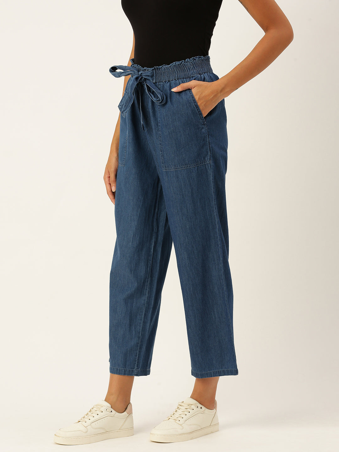 De Moza Women Culottes  Solid Cotton Mid Blue - De Moza