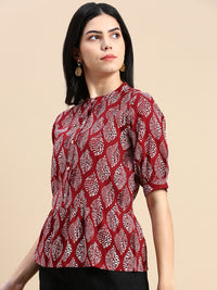 De Moza Women Printed Crop Top Maroon