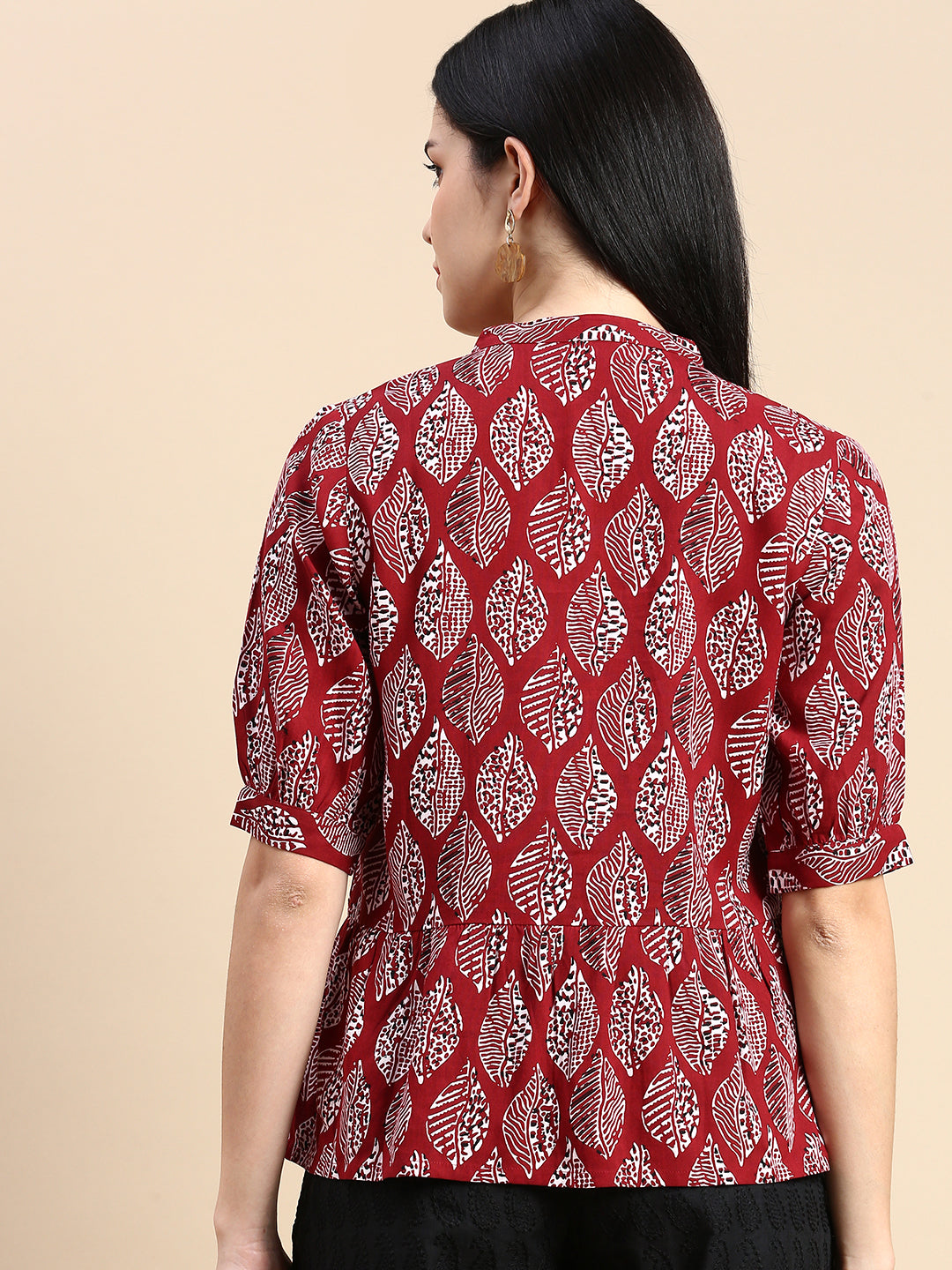 De Moza Women Printed Crop Top Maroon