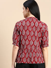 De Moza Women Printed Crop Top Maroon