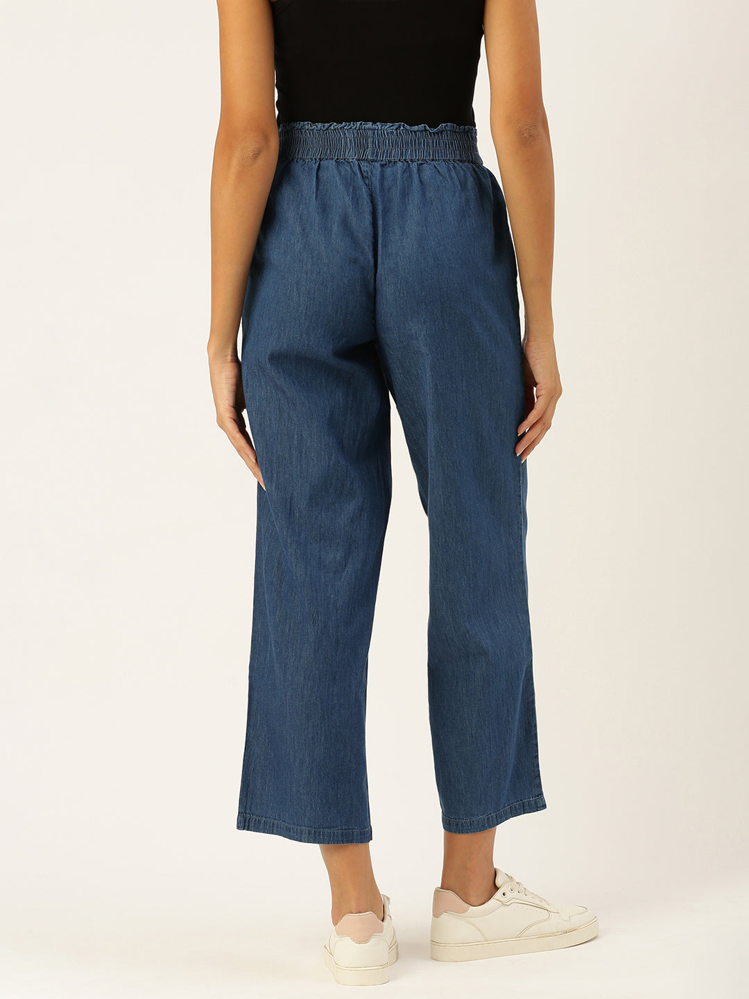 De Moza Women Culottes  Solid Cotton Mid Blue - De Moza