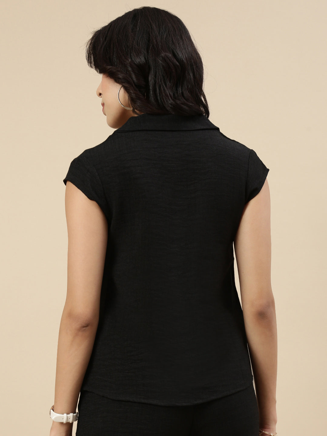 Co-Ord Set(Casual Top & Narrow Palazzo)-Black - De Moza