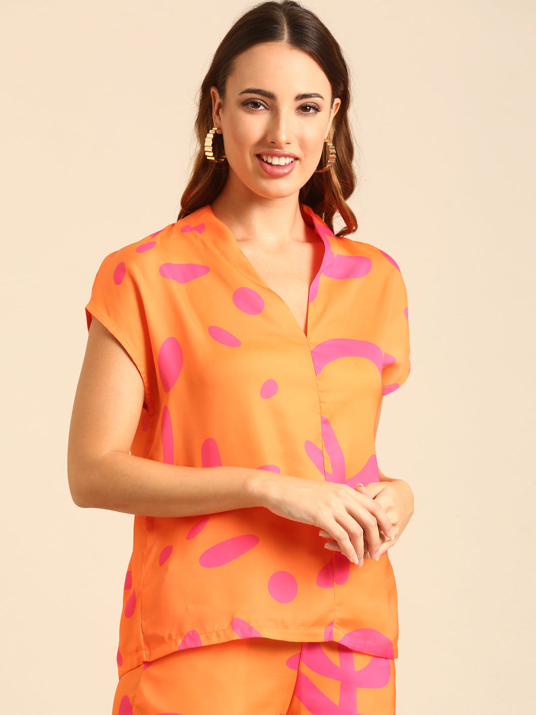 Co-Ord Set (Casual Top & Palazzo)-Orange - De Moza