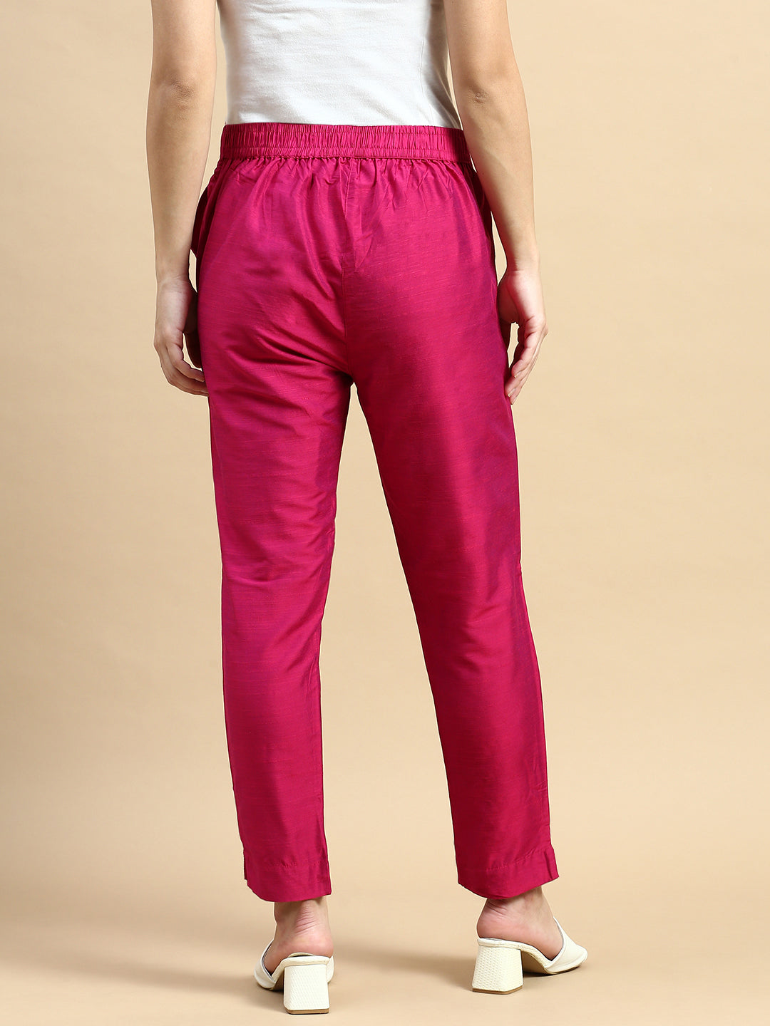 Metallic Cigarette Pant-Fuchsia - De Moza