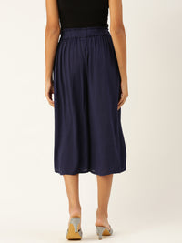De Moza Women Culottes  Solid Viscose Navy Blue - De Moza