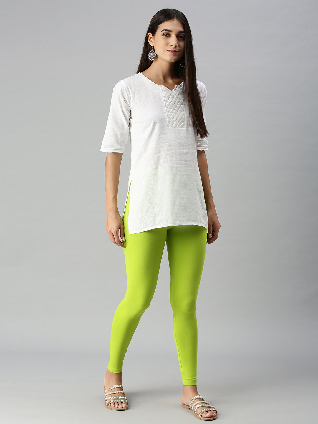 Ankle Length Leggings Cotton-Lime - De Moza