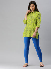 De Moza Ladies Ankle Length Leggings Solid Cotton Light Cobalt