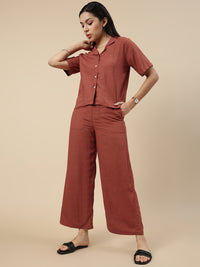 Co-Ord Set(Casual Top & Carpenter Pant)-Rust - De Moza