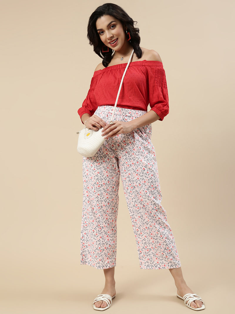 Printed Narrow Palazzo-White
