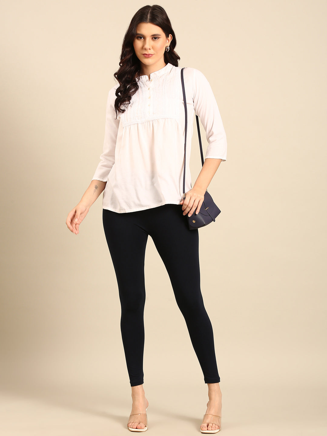 Ankle Length Leggings Cotton-Navy - De Moza