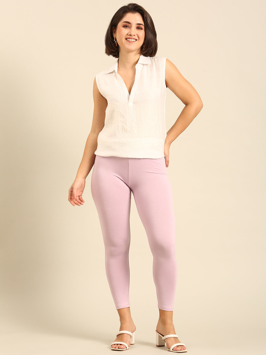 Ankle Length Leggings Viscose-Light Lavender - De Moza