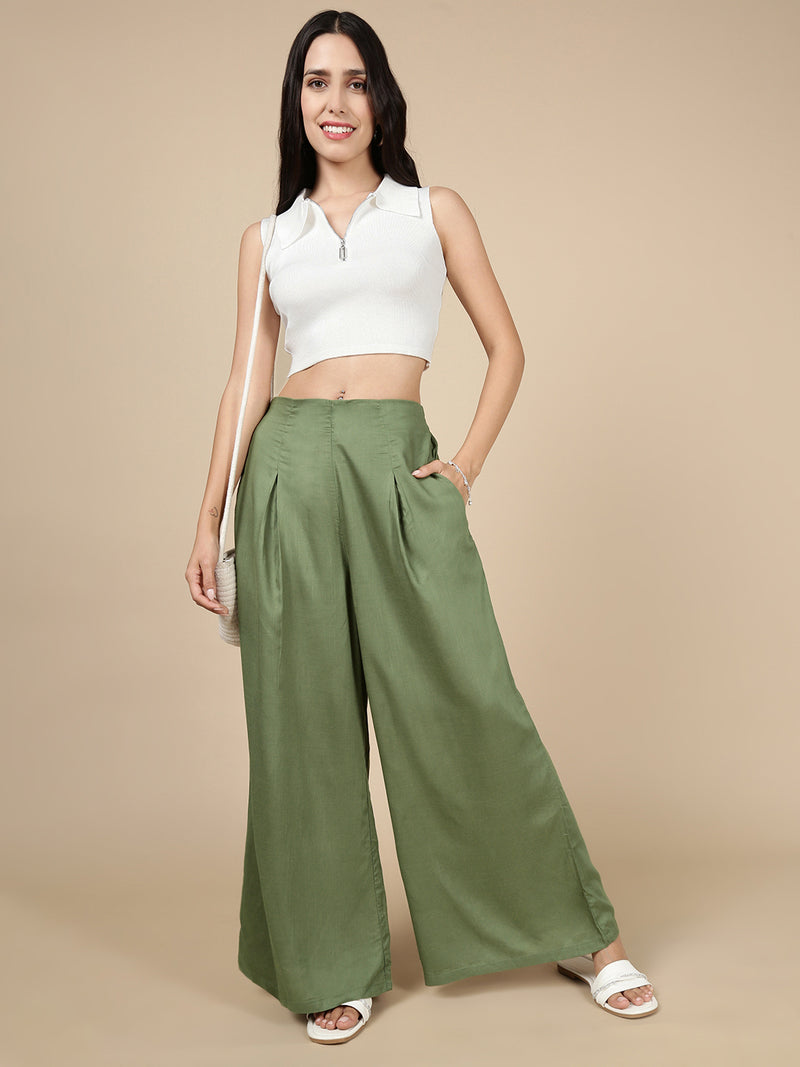 Pleated Palazzo-Deep Green