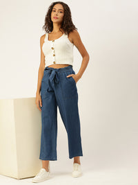 De Moza Women Culottes  Solid Cotton Mid Blue - De Moza