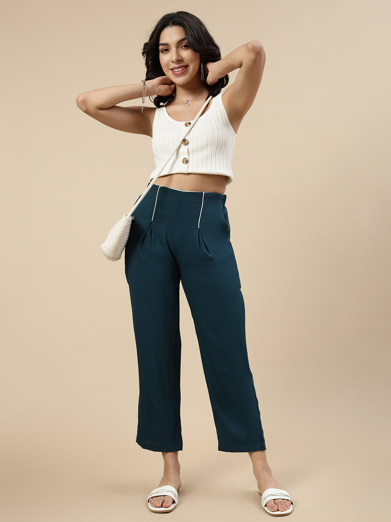 Pleated Pants-Teal