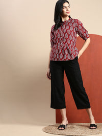 De Moza Women Printed Crop Top Maroon