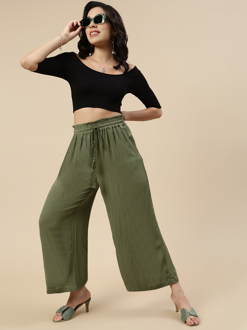 Flared Palazzo-Olive