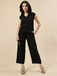 Co-Ord Set(Casual Top & Narrow Palazzo)-Black - De Moza